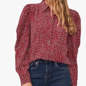 CeCe Long Sleeve Button-Down Floral Blouse with Collar